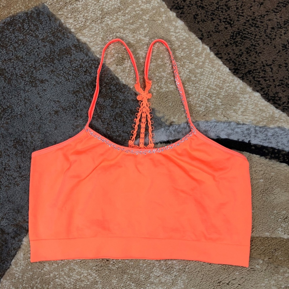 Women's Orange Embroidered Flower Bralette, OS